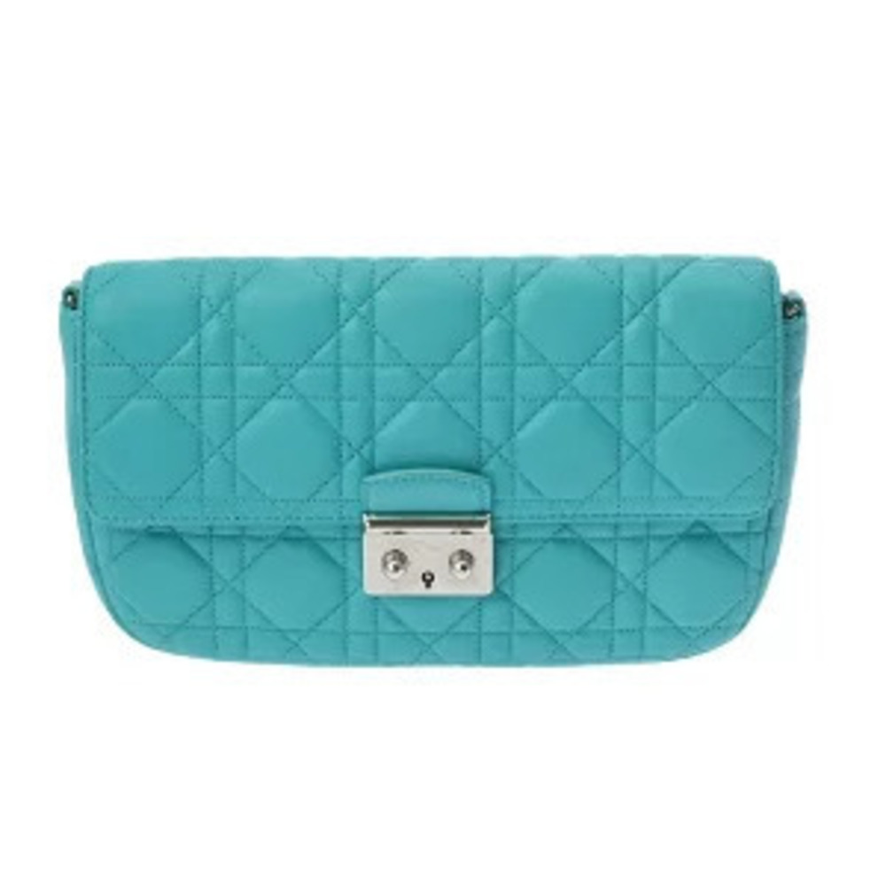Christian Dior Cannage Chain Shoulder Bag Turquoise Blue Lambskin